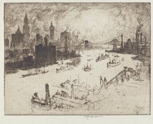 Sonnenuntergang, von der Williamsburg Bridge von Joseph Pennell