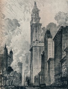 Der Broadway und das Woolworth Building, New York, 1912 von Joseph Pennell
