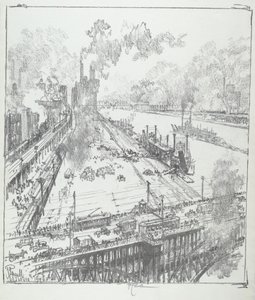 Das Ufer von der Eads-Brücke, St. Louis von Joseph Pennell