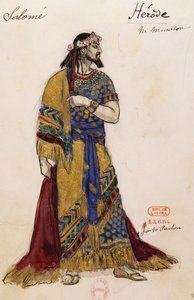 Herodes Antipas, Skizze von Joseph Porphyre Pinchon (1871-1953) für Salome, von Richard Strauss (1864-1949), aufgeführt in der Oper Garnier in Paris, 3. Mai