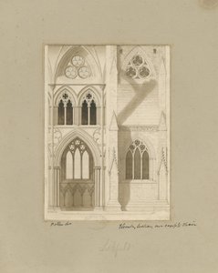 Innenraum der Kathedrale von Lichfield - Schiff: Sepia-Zeichnung