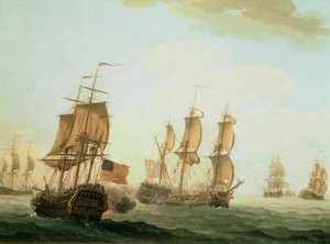 Seeschlacht zwischen einem britischen Ostindienfahrer und einem französischen Kriegsschiff von Joseph Roux