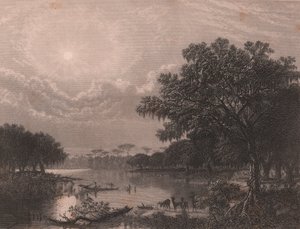 Louisiana Bayou, Vereinigte Staaten, Stahlstich von Robert Hinshelwood nach einem Gemälde von Joseph Rusling Meeker, ca. 16x18 cm von Joseph Rusling Meeker