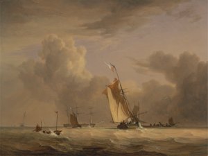 Fischerboot und andere Schiffe bei starkem Wind