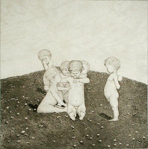 Putten spielen auf einer Wiese von Joseph Uhl