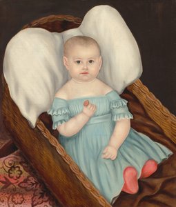 Baby im Weidenkorb, um 1840