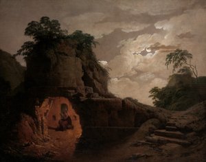 Virgils Grab bei Mondlicht, mit Silius Italicus deklamierend, 1779 von Joseph Wright of Derby