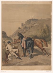 Zwei Pferde mit ruhendem Reiter in einer Landschaft von Joseph Zephyris Gengembre