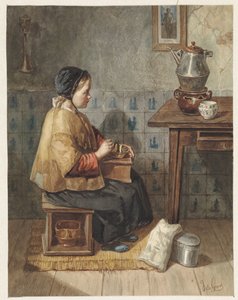 Mädchen, das auf einem Hocker sitzt