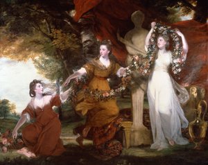 Drei Damen schmücken eine Herme des Hymenaios von Joshua Reynolds