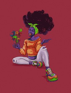 Lächelnder Afro mit Blumen von Joshua msonthe