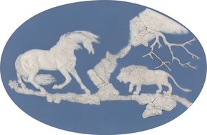 Pferd erschreckt durch einen Löwen Episode A, modelliert 1780 von Josiah Wedgwood