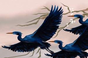 Fliegende blaue Vögel von Josie George
