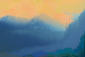 Goldene Türme im Nebel von Josie George