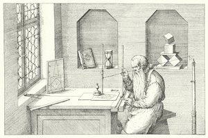 Deutscher Goldschmied, Künstler und Radierer Wenzel Jamnitzer in seinem Atelier (Gravur) von Jost (after) Amman
