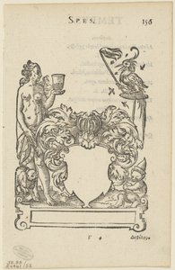 Emblem mit leerem heraldischem Schild, Folio 156 aus der Anthologia Gnomonica von Jost Amman