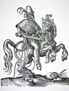Pferdesoldat mit Radschlosspistole, Illustration aus 