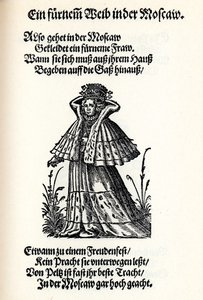 Adlige Frau von Moskau. Aus dem Frauentrachtenbuch Frankfurt, 1586 von Jost Amman