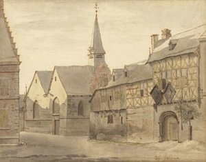 Ansicht der St. Jakobskirche und des Gasthauses, Maastricht von Josua de Grave