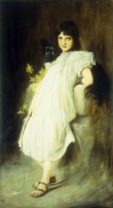 Porträt eines jungen Mädchens mit ihrem Hund, 1908 von Joszi Arpad Koppay