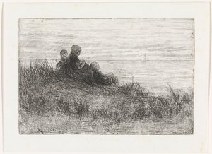 Dünenlandschaft mit Mutter und Kindern