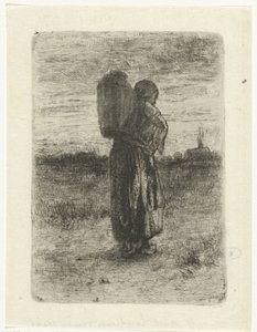 Frau mit einem Korb auf dem Rücken