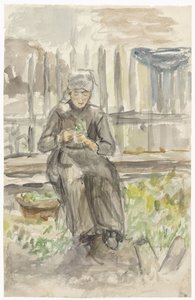 Sitzendes Mädchen in einem Garten von Jozef Israëls