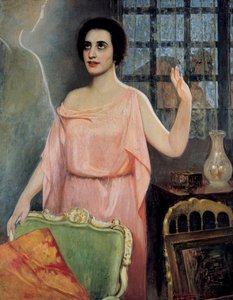 Porträt von Margarita Xirgu (1888-1969), in "la Xirgu en cristalline", von den Quinteros-Brüdern (Öl auf Leinwand) von Juan Antonio Benlliure y Gil