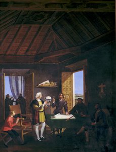 Der Physiker Garcia Fernandez, Pera Juan Perez und Martin Alonso Pinzon im Gespräch im Kapitelsaal des Klosters La Rabida