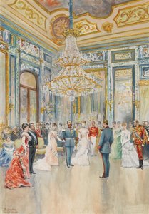 Die Hochzeit von Louis Ferdinand von Wittelsbach, Prinz von Bayern, und der Infantin Maria de la Paz von Spanien von Juan Comba y Garcia