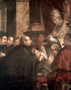 St. Ignatius erhält die päpstliche Bulle der Gründung der Gesellschaft Jesu (Jesuiten) von Papst Paul III.