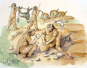 Hominiden und Hyänen, Oberes Paläolithikum, ca. 1990-2010