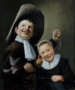 Ein Junge und ein Mädchen mit einer Katze und einem Aal, um 1635