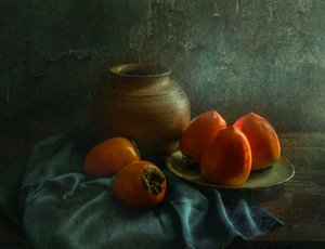 Rustikales Kaki-Stillleben