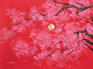Roter Mond Kirschblüten von Jukyong Park