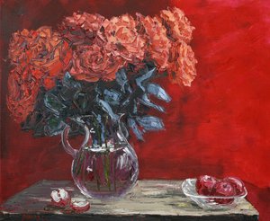 Lebhafte Rosen und Äpfel