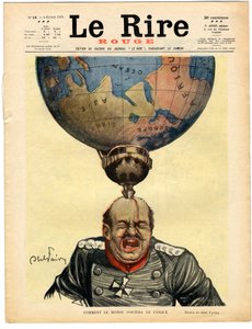 Cover von „The Red Laughter“, Satirisch in Farben von Jules Abel Faivre