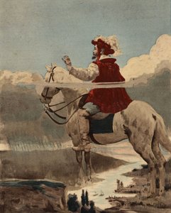 Pantagruel auf seinem Pferd beobachtet seine Armee im Regen. Land der Dipsoden. Illustration von Jules Garnier. In "Rabelais et l