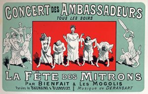 Kunst. Unterhaltung. Bäckerjungen-Party im Cabaret: Concert des Ambassadeurs, Paris. Plakat von Jules Cheret, Frankreich, ca. 1880 (Plakat) von Jules Cheret