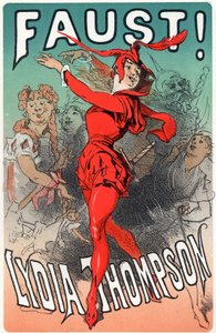 Die Tänzerin Lydia Thompson als Mephisto. Plakat von Jules Cheret für das Stück "Faust", England, um 1860-70 von Jules Cheret