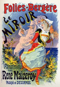 Kunst. Unterhaltung. Der Spiegel, Mimenshow im Kabarett Les Folies Bergeres, Paris. Plakat von Jules Cheret, Frankreich, ca. 1890 (Plakat) von Jules Cheret