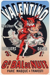 Kunst. Unterhaltung. Valentino, Maskenball in Paris. Plakat von Jules Cheret, Frankreich, ca. 1870 von Jules Cheret