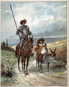 Don Quijote und Sancho Panza - Illustration von Jules David (1808-1892) aus Histoire de Don Quixote (Don Quijote) - 1887 - von Miguel de Cervantes Saavedra (1547-1616) von Jules David