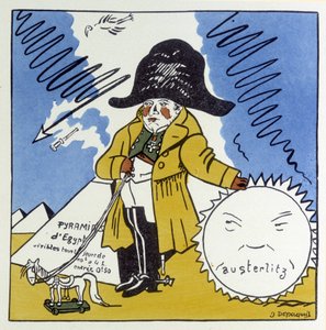 Austerlitz, Jena, Wagram: Karikatur über Napoleon I. - in Histoire de France von Jules Depaquit, illustriert von ihm selbst, ed. jonquières, Paris
