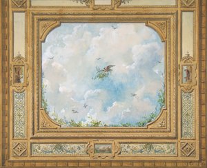 Entwurf für eine Decke, dekoriert mit Wolken und Vögeln, 1830-97