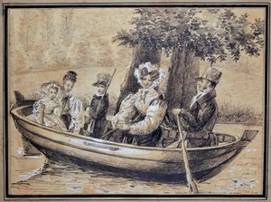 Familie von Ségur (der Graf, die Gräfin und ihre Kinder) im Boot von Jules Laure