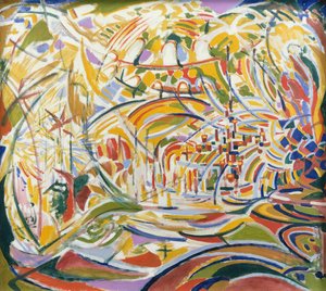 Goldene Fahnen und Sonnenschirme auf dem Markusplatz von Jules Schmalzigaug