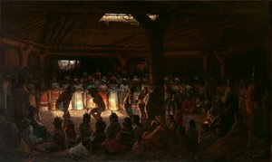 Tanz in einem unterirdischen Rundhaus am Clear Lake, Kalifornien, 1878