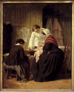 Drei Frauen beim Nähen von Jules Trayer