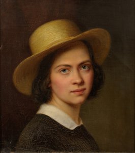 Selbstporträt (mit Strohhut) von Julie Wilhelmine Hagen Schwarz